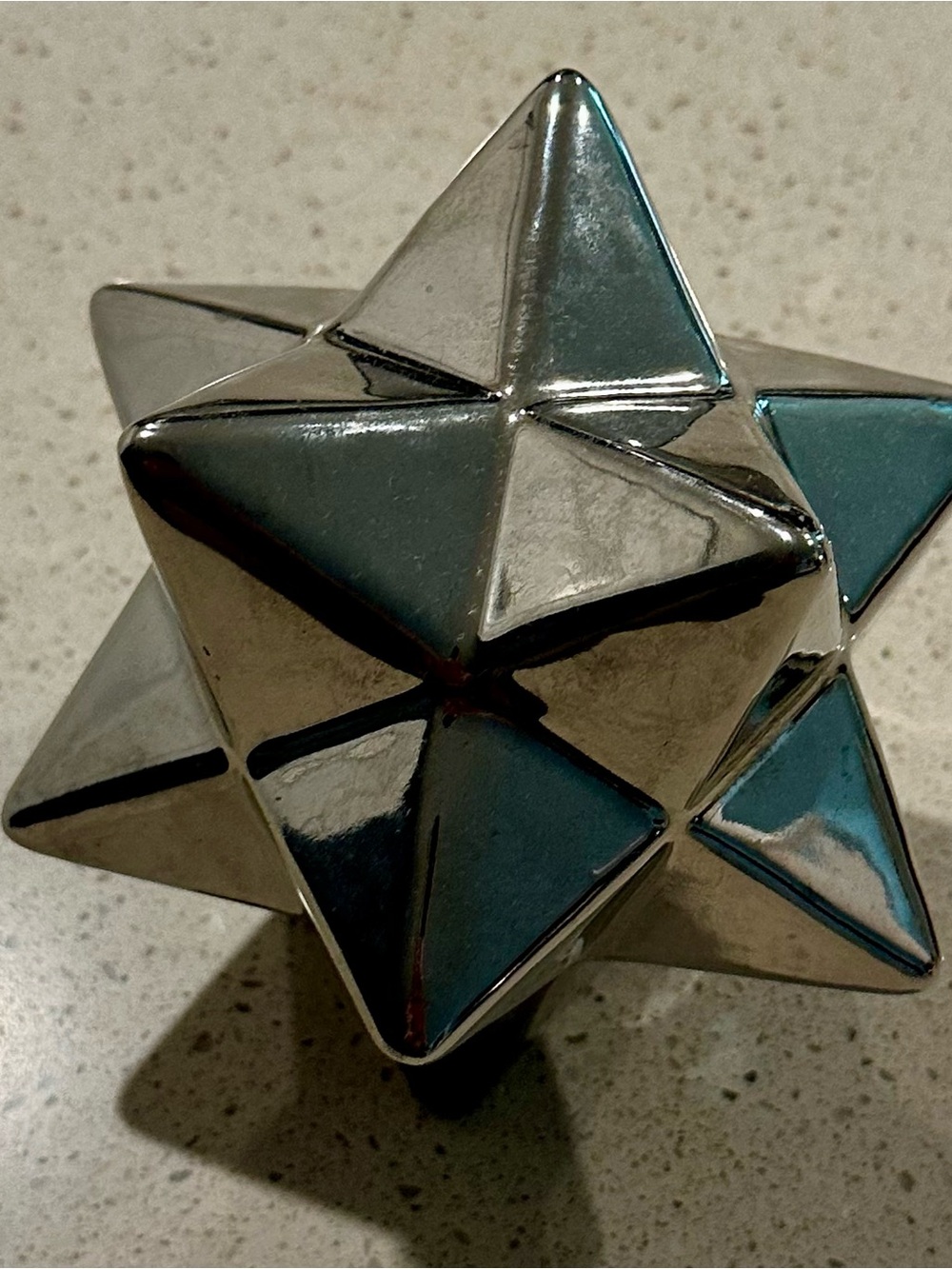 Polished Silver Geometric Star Sculpture - Contemporary Home Art